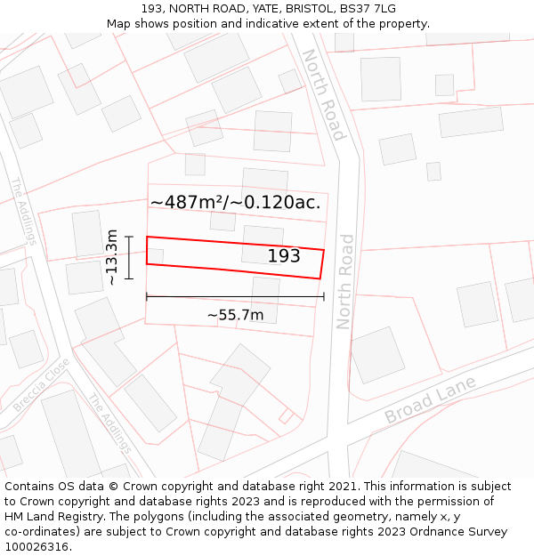 193, NORTH ROAD, YATE, BRISTOL, BS37 7LG: Plot and title map