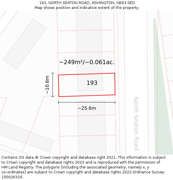 193, NORTH SEATON ROAD, ASHINGTON, NE63 0ED: Plot and title map