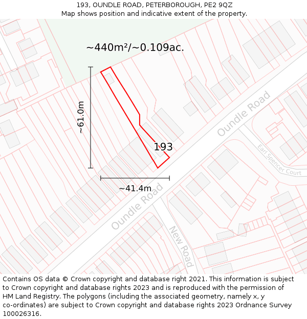 193, OUNDLE ROAD, PETERBOROUGH, PE2 9QZ: Plot and title map