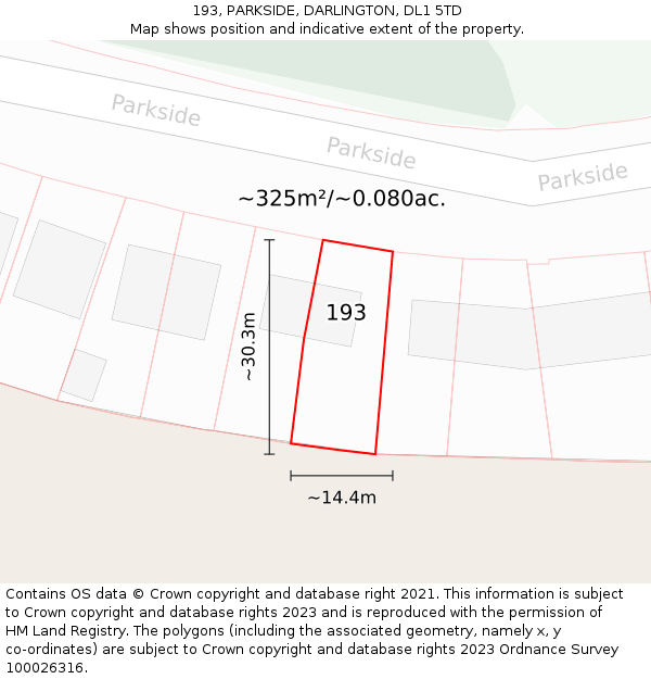 193, PARKSIDE, DARLINGTON, DL1 5TD: Plot and title map