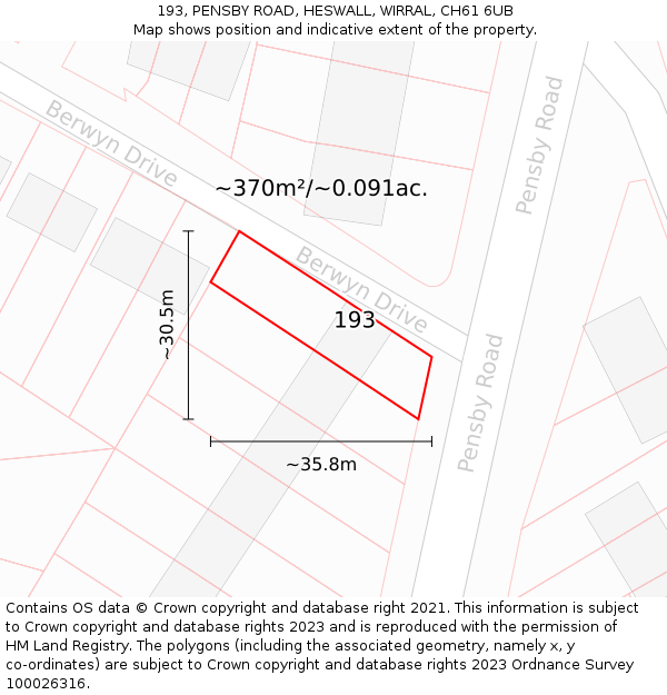 193, PENSBY ROAD, HESWALL, WIRRAL, CH61 6UB: Plot and title map