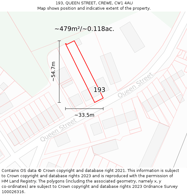 193, QUEEN STREET, CREWE, CW1 4AU: Plot and title map