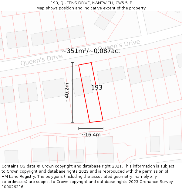 193, QUEENS DRIVE, NANTWICH, CW5 5LB: Plot and title map