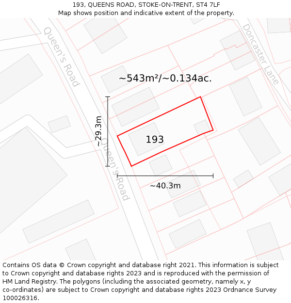 193, QUEENS ROAD, STOKE-ON-TRENT, ST4 7LF: Plot and title map