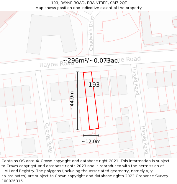 193, RAYNE ROAD, BRAINTREE, CM7 2QE: Plot and title map