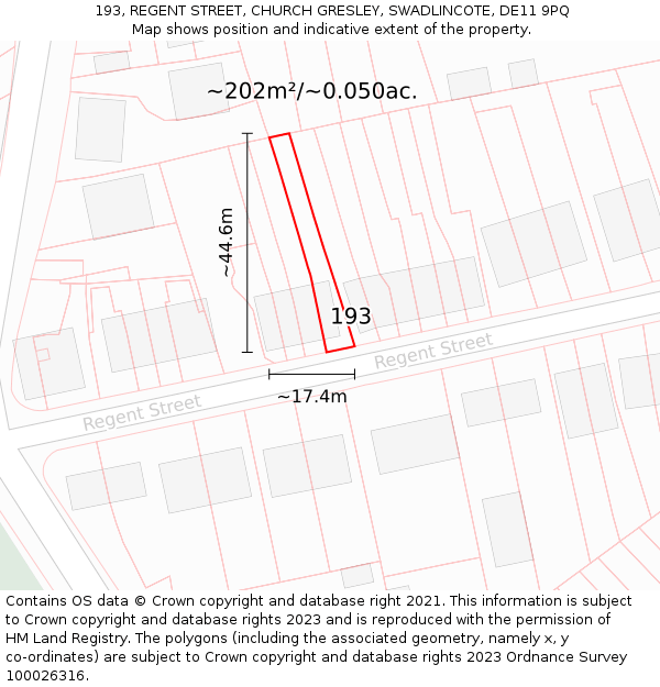 193, REGENT STREET, CHURCH GRESLEY, SWADLINCOTE, DE11 9PQ: Plot and title map