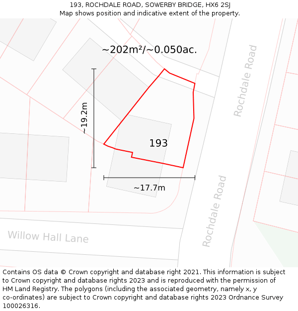 193, ROCHDALE ROAD, SOWERBY BRIDGE, HX6 2SJ: Plot and title map