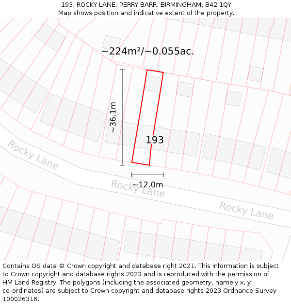 193, ROCKY LANE, PERRY BARR, BIRMINGHAM, B42 1QY: Plot and title map