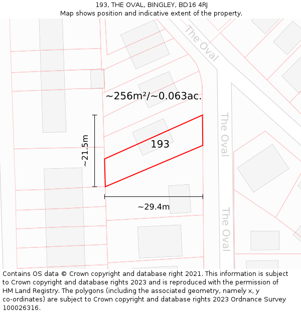 193, THE OVAL, BINGLEY, BD16 4RJ: Plot and title map