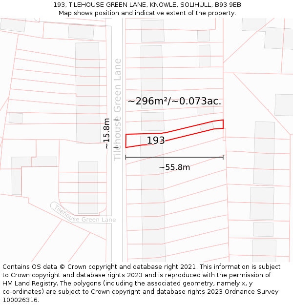 193, TILEHOUSE GREEN LANE, KNOWLE, SOLIHULL, B93 9EB: Plot and title map