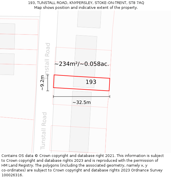 193, TUNSTALL ROAD, KNYPERSLEY, STOKE-ON-TRENT, ST8 7AQ: Plot and title map