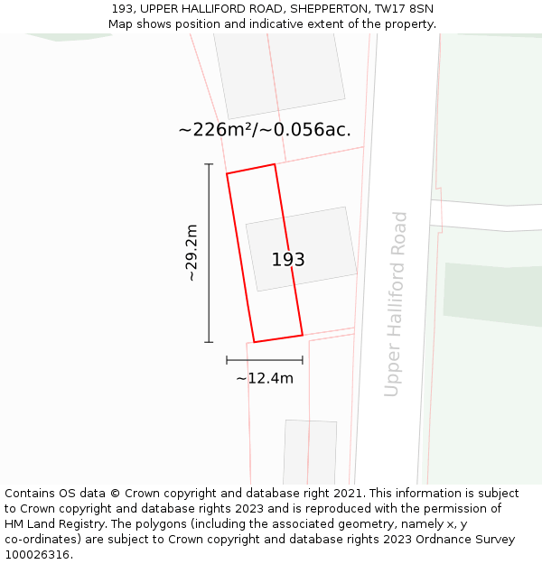 193, UPPER HALLIFORD ROAD, SHEPPERTON, TW17 8SN: Plot and title map