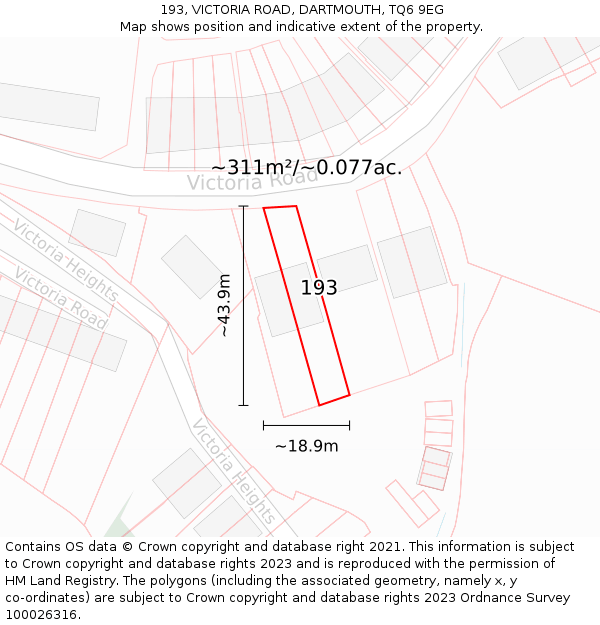 193, VICTORIA ROAD, DARTMOUTH, TQ6 9EG: Plot and title map