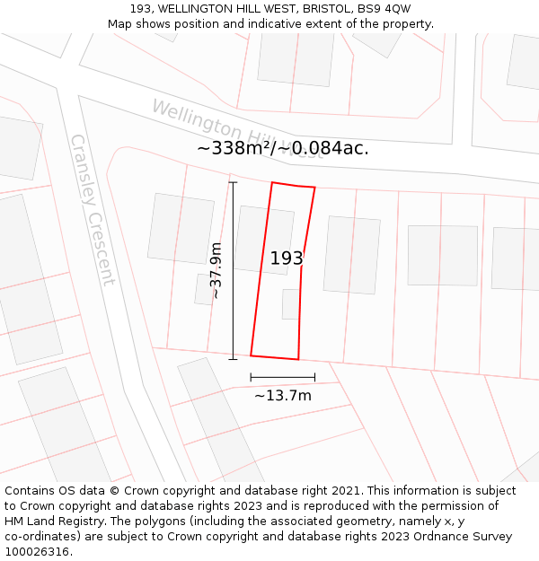 193, WELLINGTON HILL WEST, BRISTOL, BS9 4QW: Plot and title map