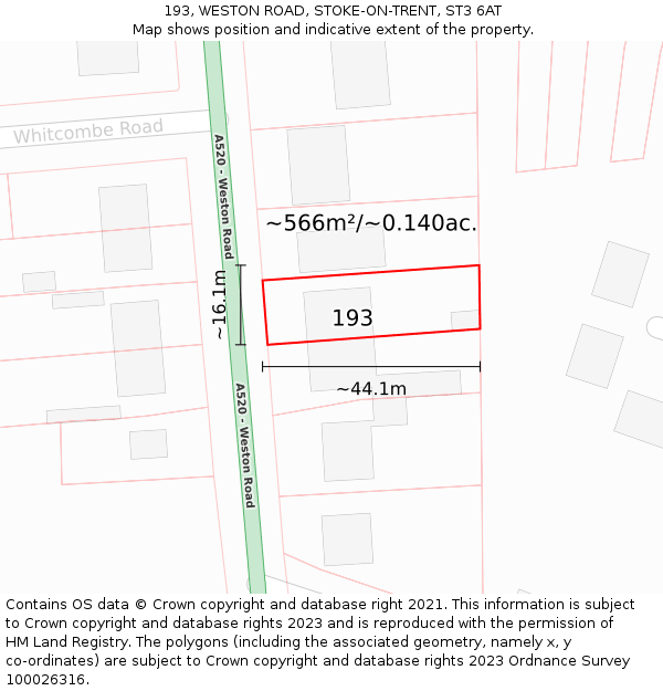 193, WESTON ROAD, STOKE-ON-TRENT, ST3 6AT: Plot and title map