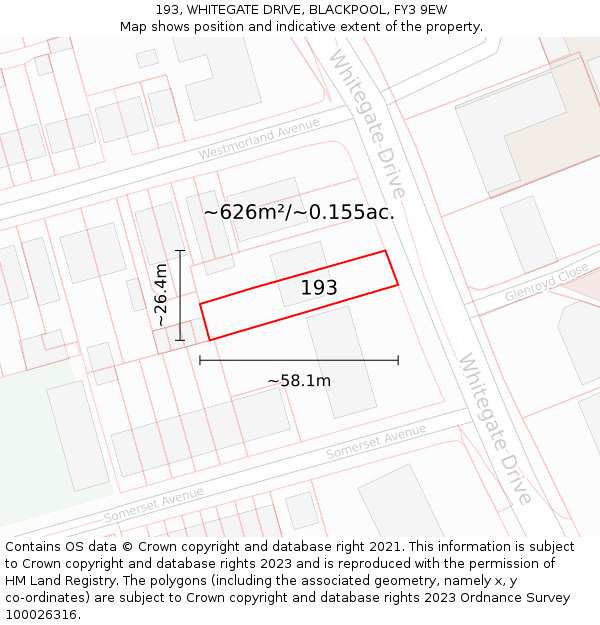 193, WHITEGATE DRIVE, BLACKPOOL, FY3 9EW: Plot and title map