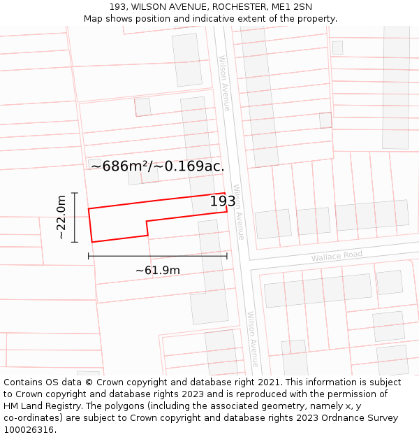 193, WILSON AVENUE, ROCHESTER, ME1 2SN: Plot and title map