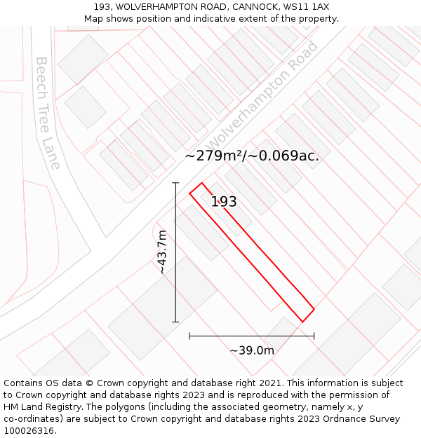 193, WOLVERHAMPTON ROAD, CANNOCK, WS11 1AX: Plot and title map