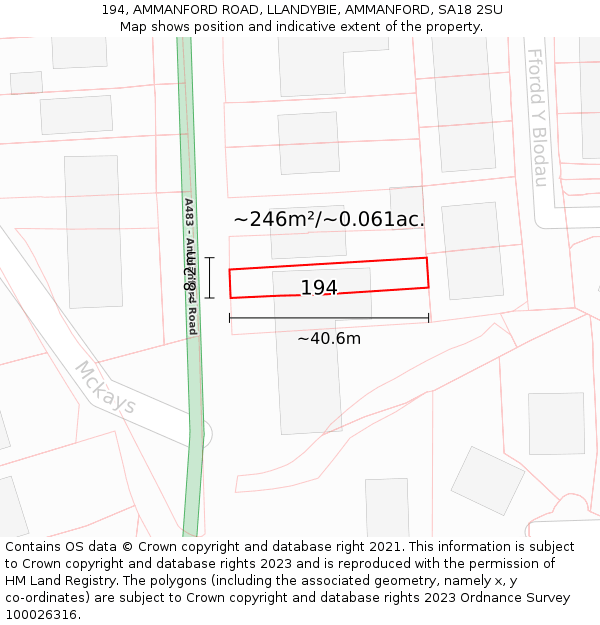 194, AMMANFORD ROAD, LLANDYBIE, AMMANFORD, SA18 2SU: Plot and title map