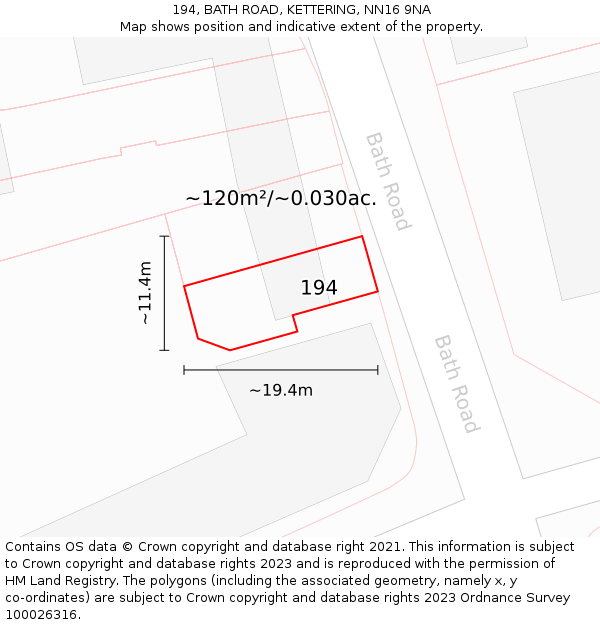 194, BATH ROAD, KETTERING, NN16 9NA: Plot and title map