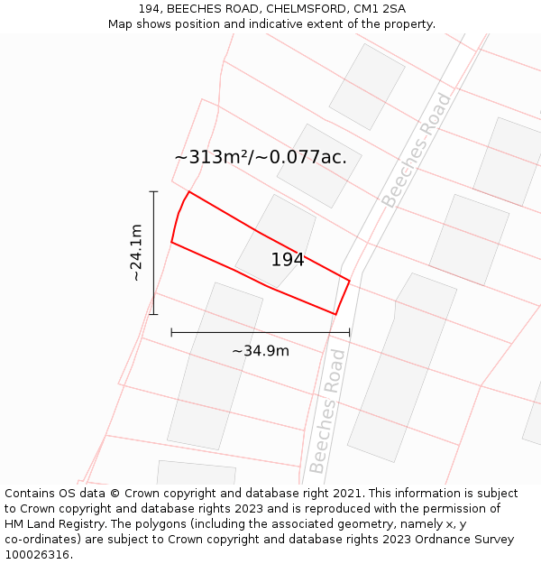 194, BEECHES ROAD, CHELMSFORD, CM1 2SA: Plot and title map