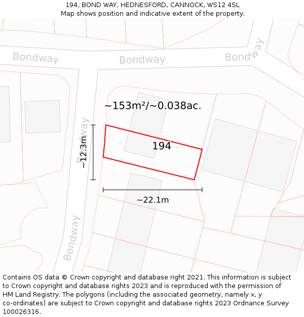 194, BOND WAY, HEDNESFORD, CANNOCK, WS12 4SL: Plot and title map