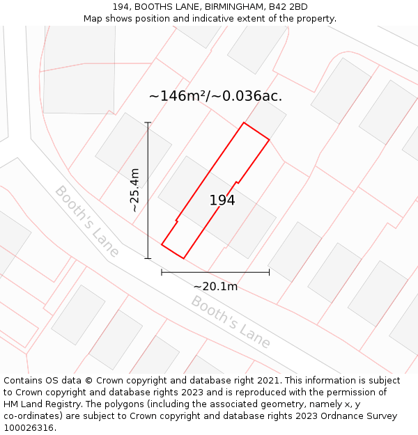 194, BOOTHS LANE, BIRMINGHAM, B42 2BD: Plot and title map