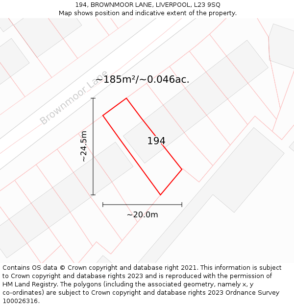 194, BROWNMOOR LANE, LIVERPOOL, L23 9SQ: Plot and title map
