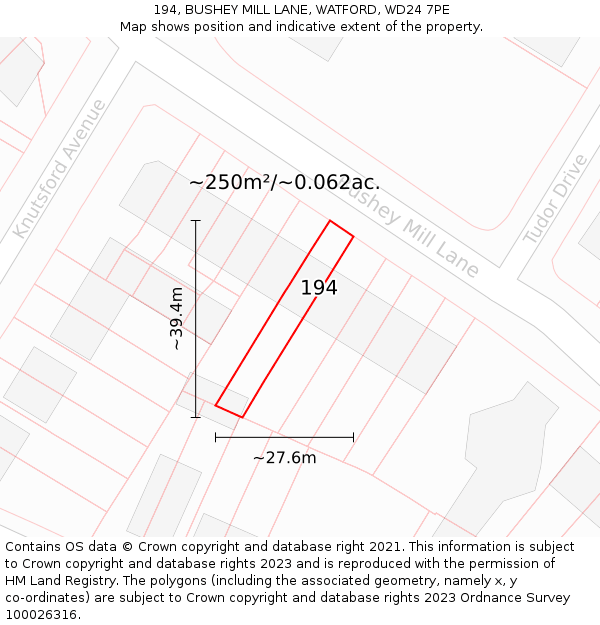 194, BUSHEY MILL LANE, WATFORD, WD24 7PE: Plot and title map