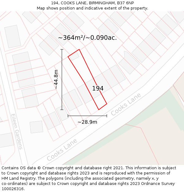 194, COOKS LANE, BIRMINGHAM, B37 6NP: Plot and title map