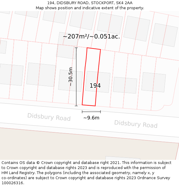 194, DIDSBURY ROAD, STOCKPORT, SK4 2AA: Plot and title map