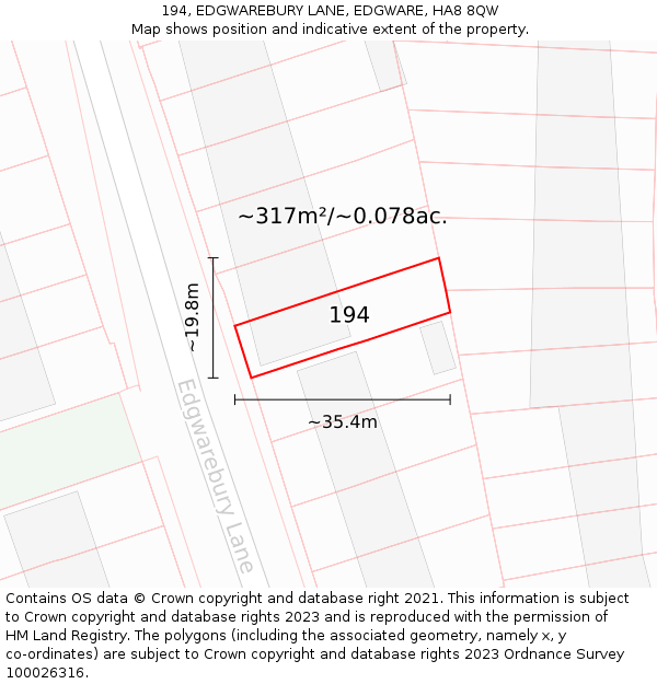 194, EDGWAREBURY LANE, EDGWARE, HA8 8QW: Plot and title map