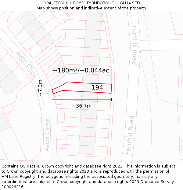 194, FERNHILL ROAD, FARNBOROUGH, GU14 9ED: Plot and title map