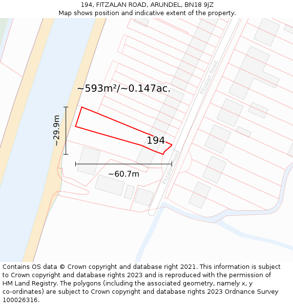 194, FITZALAN ROAD, ARUNDEL, BN18 9JZ: Plot and title map