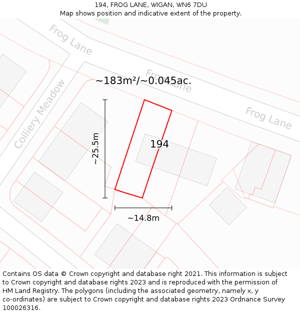 194, FROG LANE, WIGAN, WN6 7DU: Plot and title map