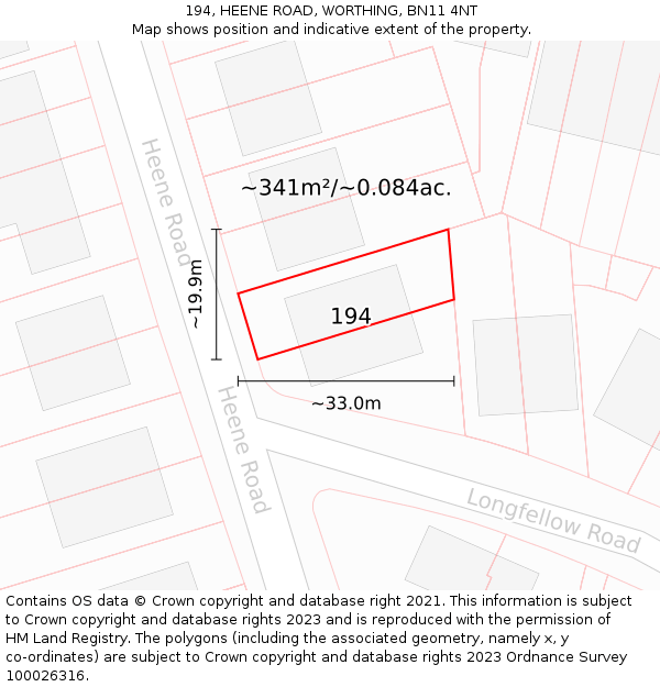 194, HEENE ROAD, WORTHING, BN11 4NT: Plot and title map