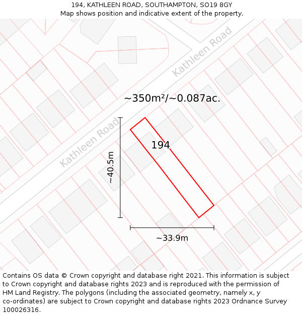 194, KATHLEEN ROAD, SOUTHAMPTON, SO19 8GY: Plot and title map