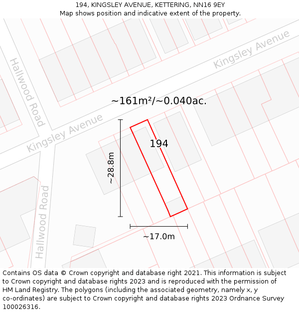 194, KINGSLEY AVENUE, KETTERING, NN16 9EY: Plot and title map