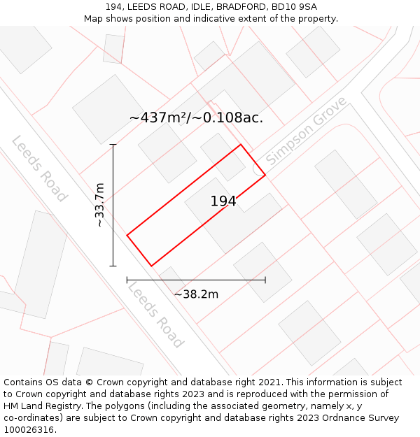 194, LEEDS ROAD, IDLE, BRADFORD, BD10 9SA: Plot and title map