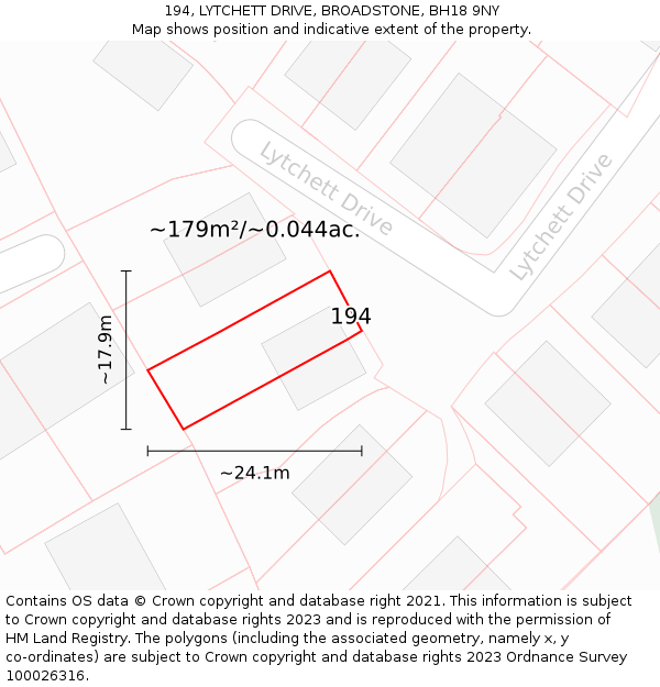 194, LYTCHETT DRIVE, BROADSTONE, BH18 9NY: Plot and title map