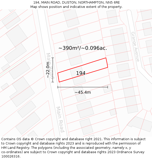 194, MAIN ROAD, DUSTON, NORTHAMPTON, NN5 6RE: Plot and title map