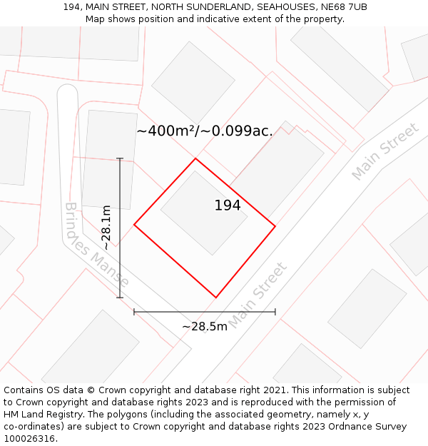 194, MAIN STREET, NORTH SUNDERLAND, SEAHOUSES, NE68 7UB: Plot and title map