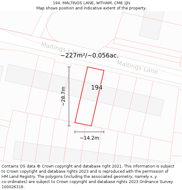 194, MALTINGS LANE, WITHAM, CM8 1JN: Plot and title map