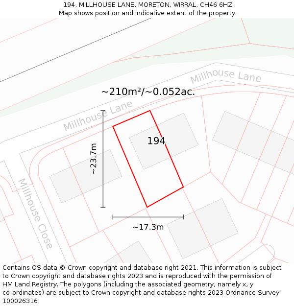 194, MILLHOUSE LANE, MORETON, WIRRAL, CH46 6HZ: Plot and title map