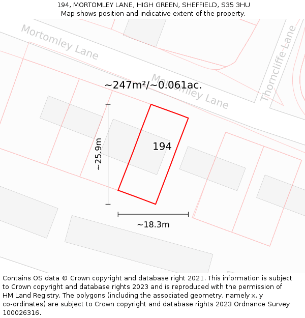 194, MORTOMLEY LANE, HIGH GREEN, SHEFFIELD, S35 3HU: Plot and title map