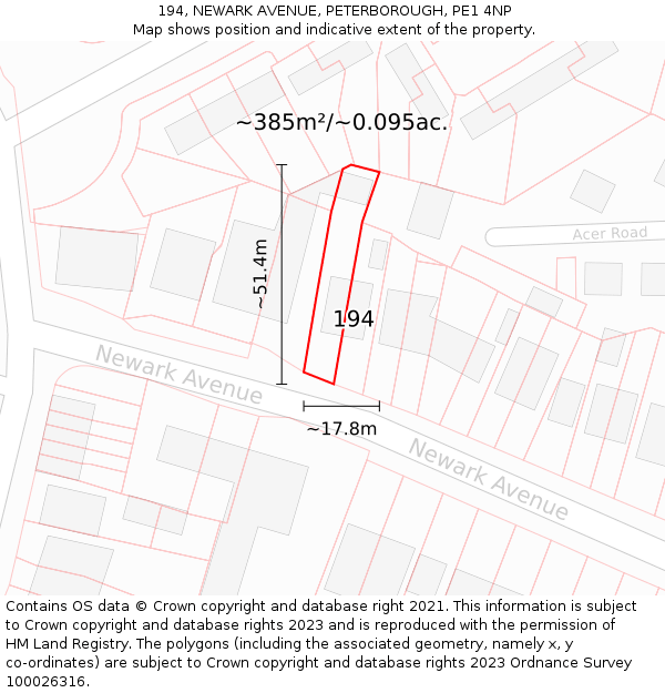 194, NEWARK AVENUE, PETERBOROUGH, PE1 4NP: Plot and title map