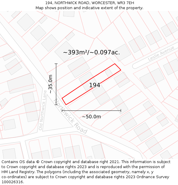 194, NORTHWICK ROAD, WORCESTER, WR3 7EH: Plot and title map