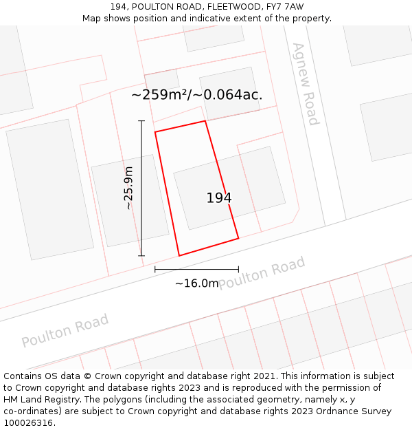 194, POULTON ROAD, FLEETWOOD, FY7 7AW: Plot and title map