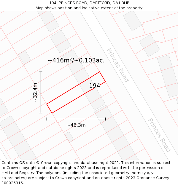 194, PRINCES ROAD, DARTFORD, DA1 3HR: Plot and title map