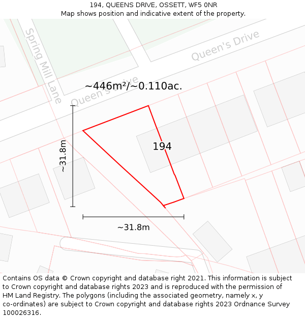 194, QUEENS DRIVE, OSSETT, WF5 0NR: Plot and title map